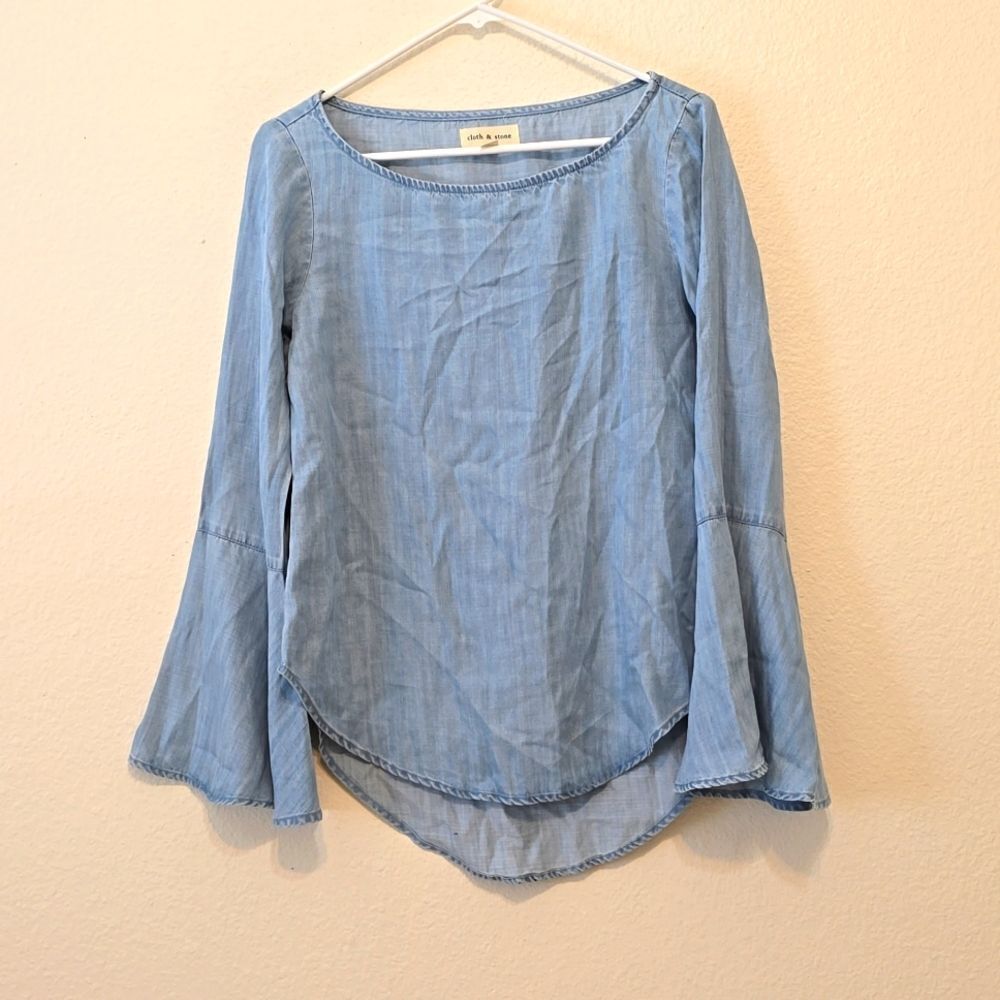 Cloth & Stone Blue Chambray Bell Sleeve Tunic Top xs‎